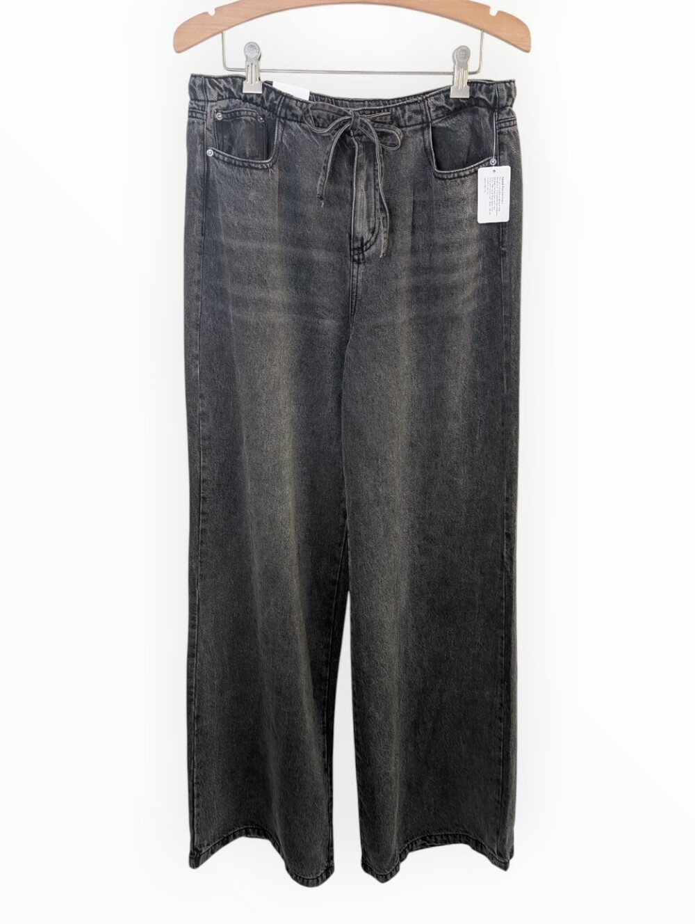 Splendid Lounge Denim Wide-Leg Drawstring Jeans Black Medium